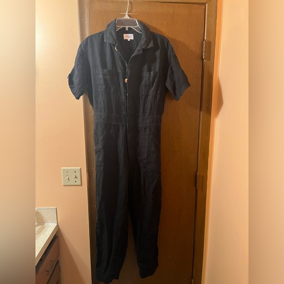 Mate the Label Linen Short Sleeve Jumpsuit in Jet Black - Picture 3 of 8